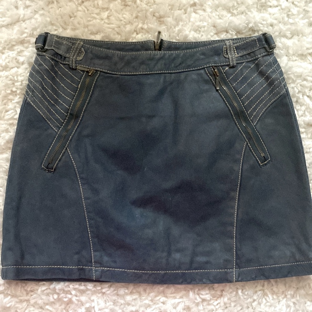 Leather SOMINEMI Blue Genuine Leather Mini Skirt with stitching NWOT